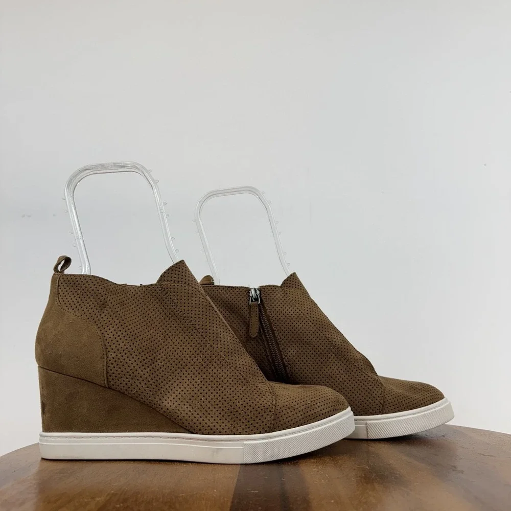 Womens‎ Linea Paolo Felicia Brown Leather Hidden Wedges Sneaker Boots Size 9 GUC